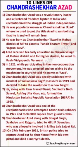 10 Lines on Chandrashekhar Azad for Children and Students