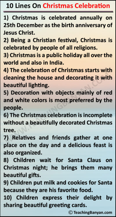 10 Lines on Christmas Celebration 2021 for Children and Students in English