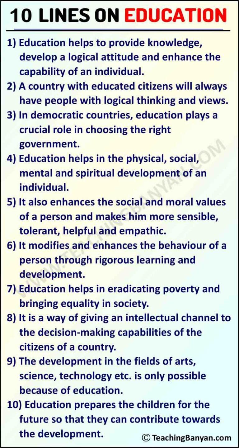 10 Lines on Education for Children and Students of Class 1, 2, 3, 4, 5, 6