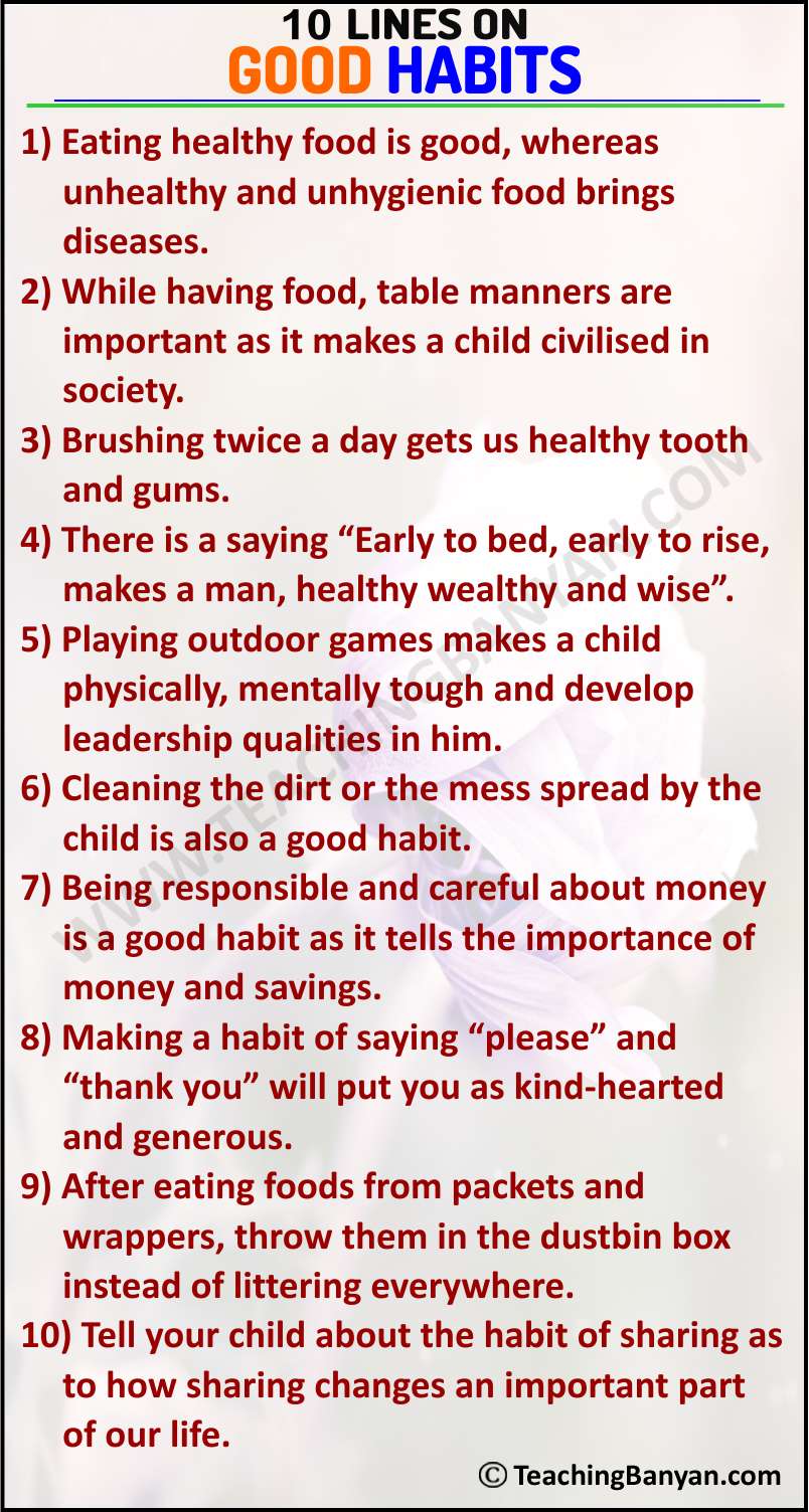 10 Lines on Good Habits for Children and Students of Class 1, 2, 3 ...