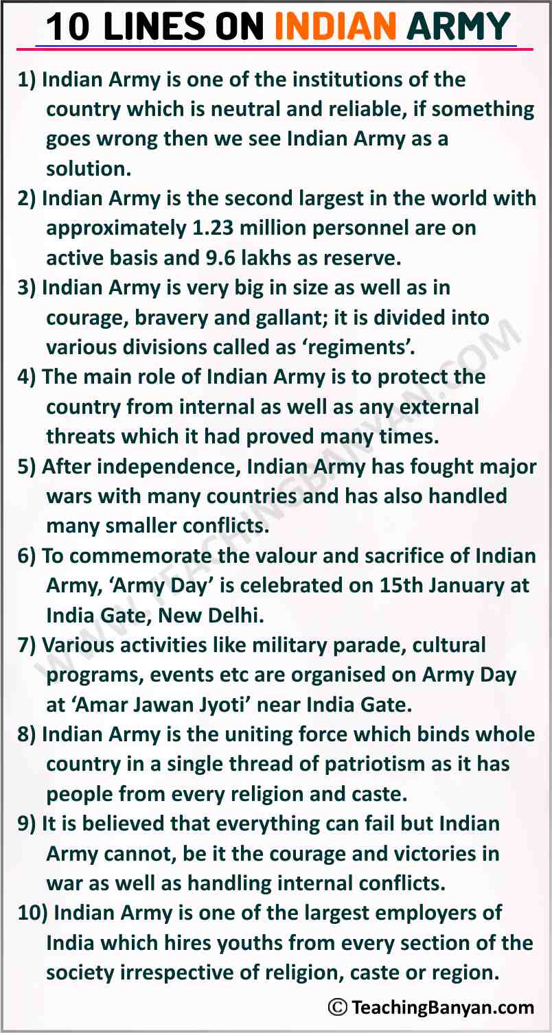 indian army essay in hindi 10 lines