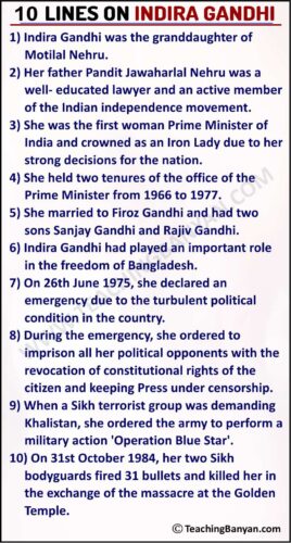 10 Lines on Indira Gandhi for Children and Students of Class 1, 2, 3, 4 ...