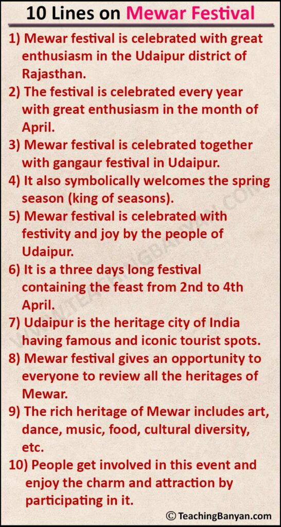 10 Lines on Mewar Festival in English for Students of Class 1, 2, 3, 4 ...