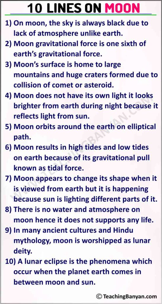 10 Lines on Moon in English for Children and Students of Class 1, 2, 3 ...