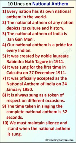 10 Lines On National Anthem For Children And Students Of Class 1, 2, 3 ...