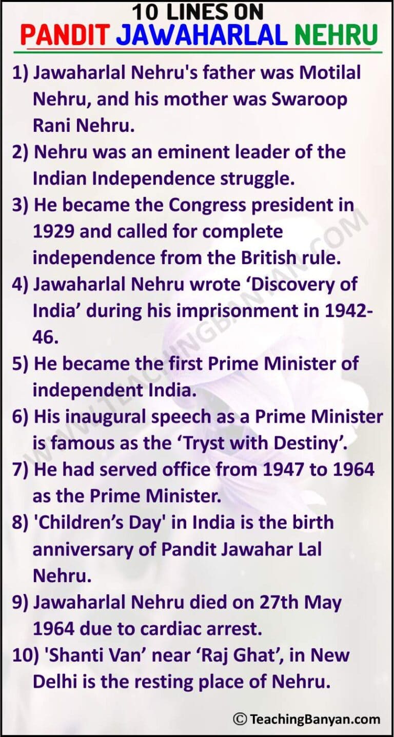 jawaharlal nehru essay in english 10 lines