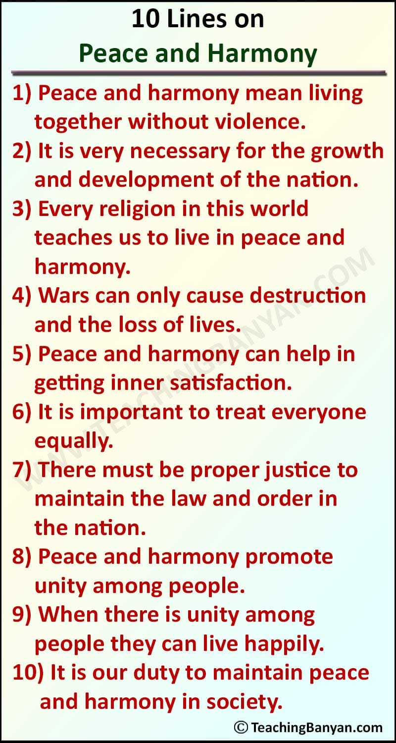 10 lines on peace and harmony TeachingBanyan