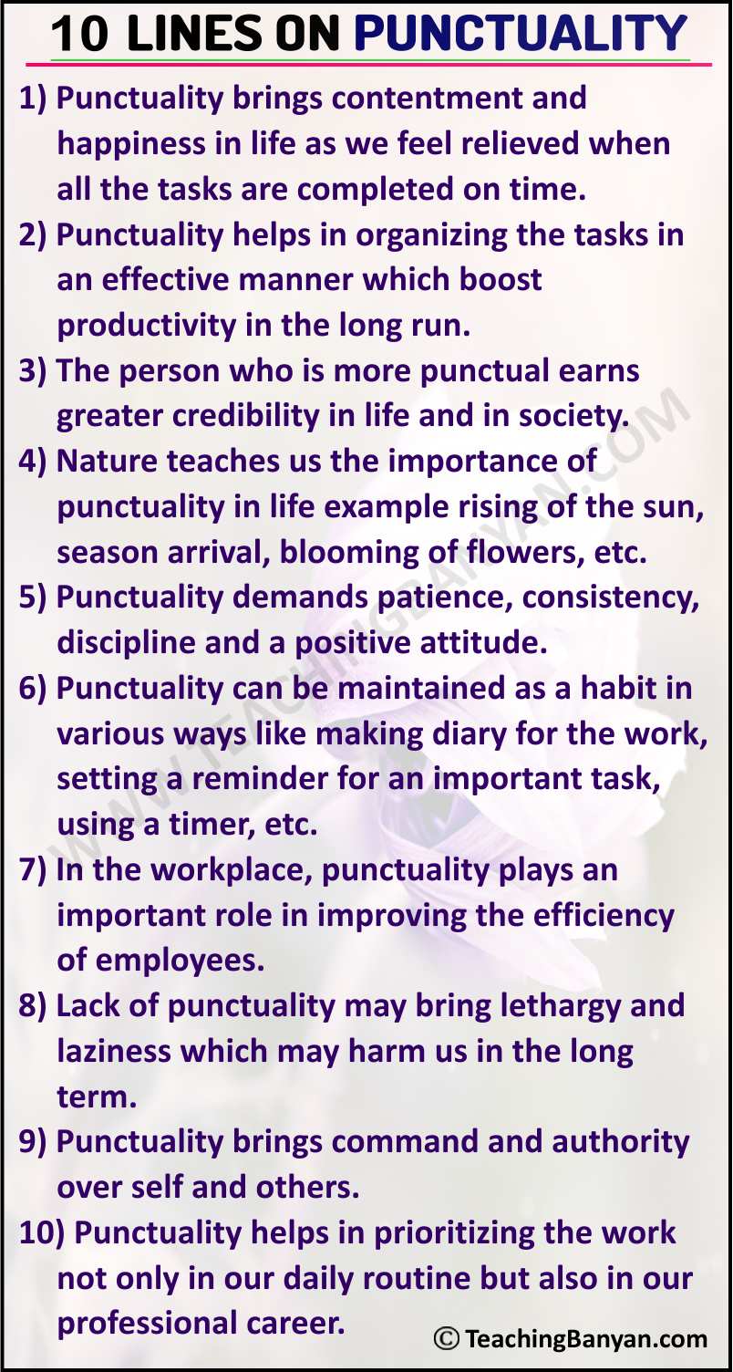 10 Lines On Punctuality For Children And Students Of Class 1 2 3 4 5 6