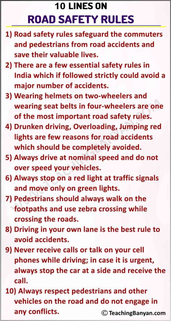 10 Lines On Road Safety Rules﻿ For Children And Students Of Class 1, 2 ...