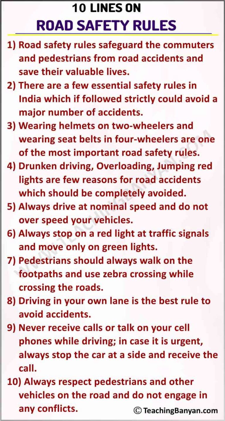 10 Lines on Road Safety Rules﻿ for Children and Students of Class 1, 2 ...