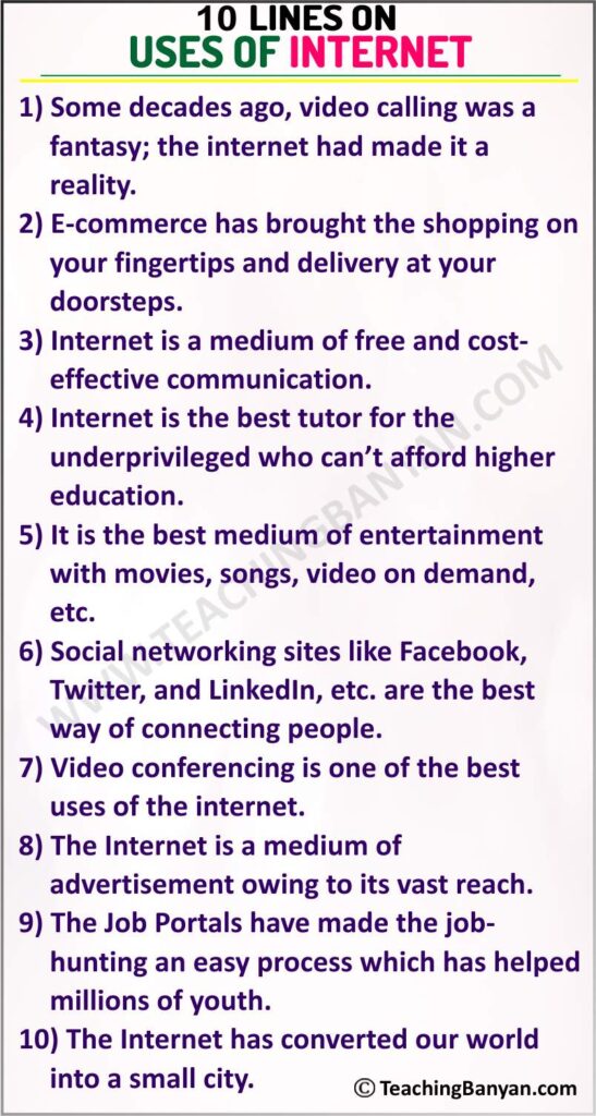 10 Lines on Uses of Internet for Children and Students of Class 1, 2, 3 ...