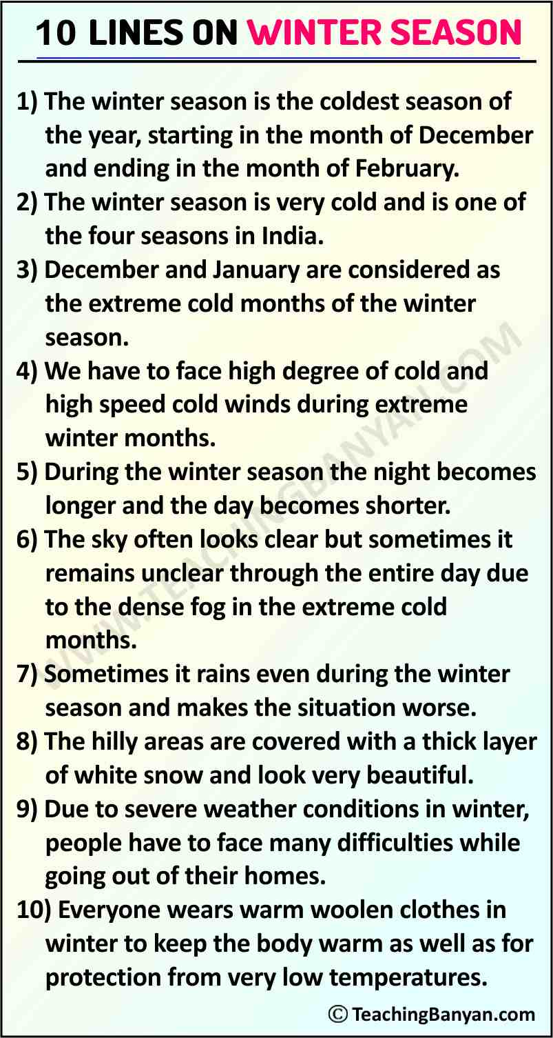 Essay On Winter Season in English for Classes 1,2,3 Students: 10