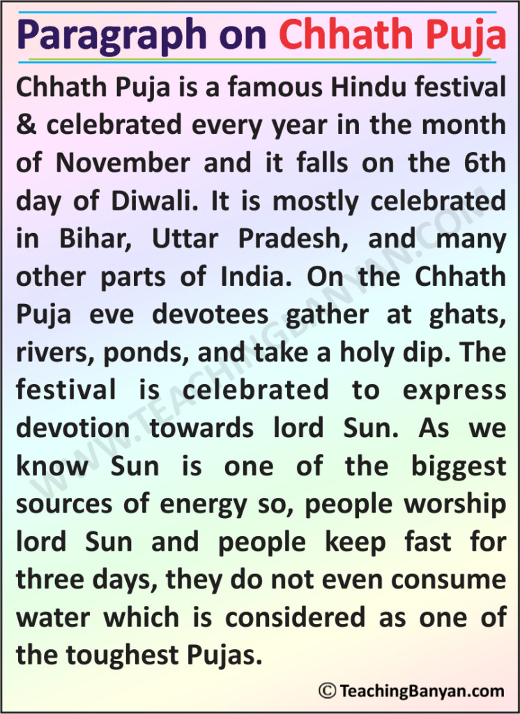 paragraph essay on chhath puja in english